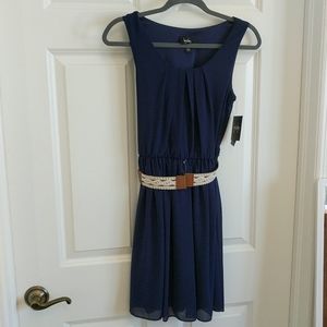 Big sky Navy Dress w/ Detailed Brown Leather Belt